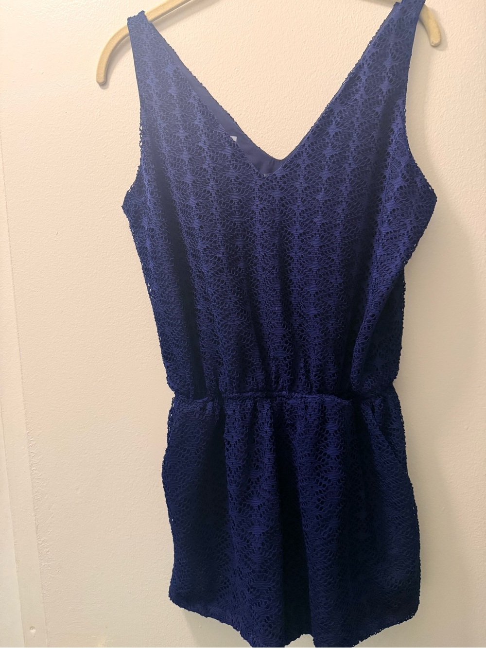 Aqua Navy Crochet V-Neck Sleeveless Romper